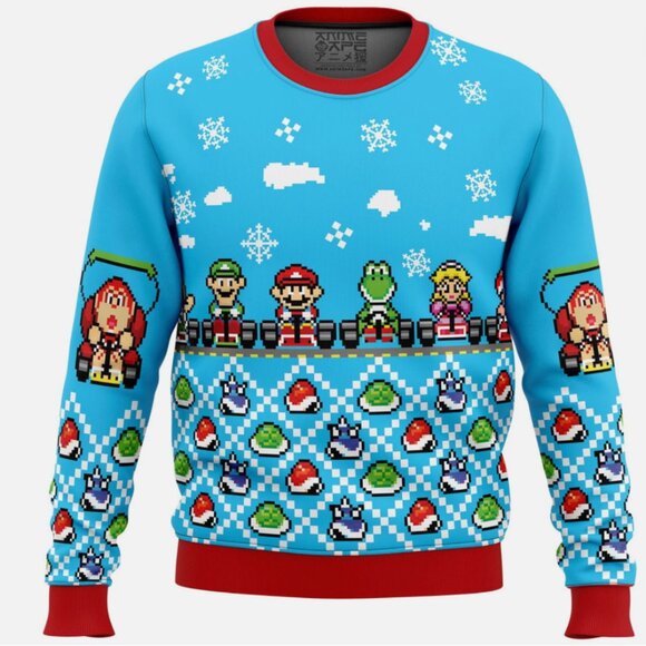 Mario Kart Holiday Sweater by Anime Ape, Blue/Red, Unisex 2XL- New With Tags - Picture 1 of 3